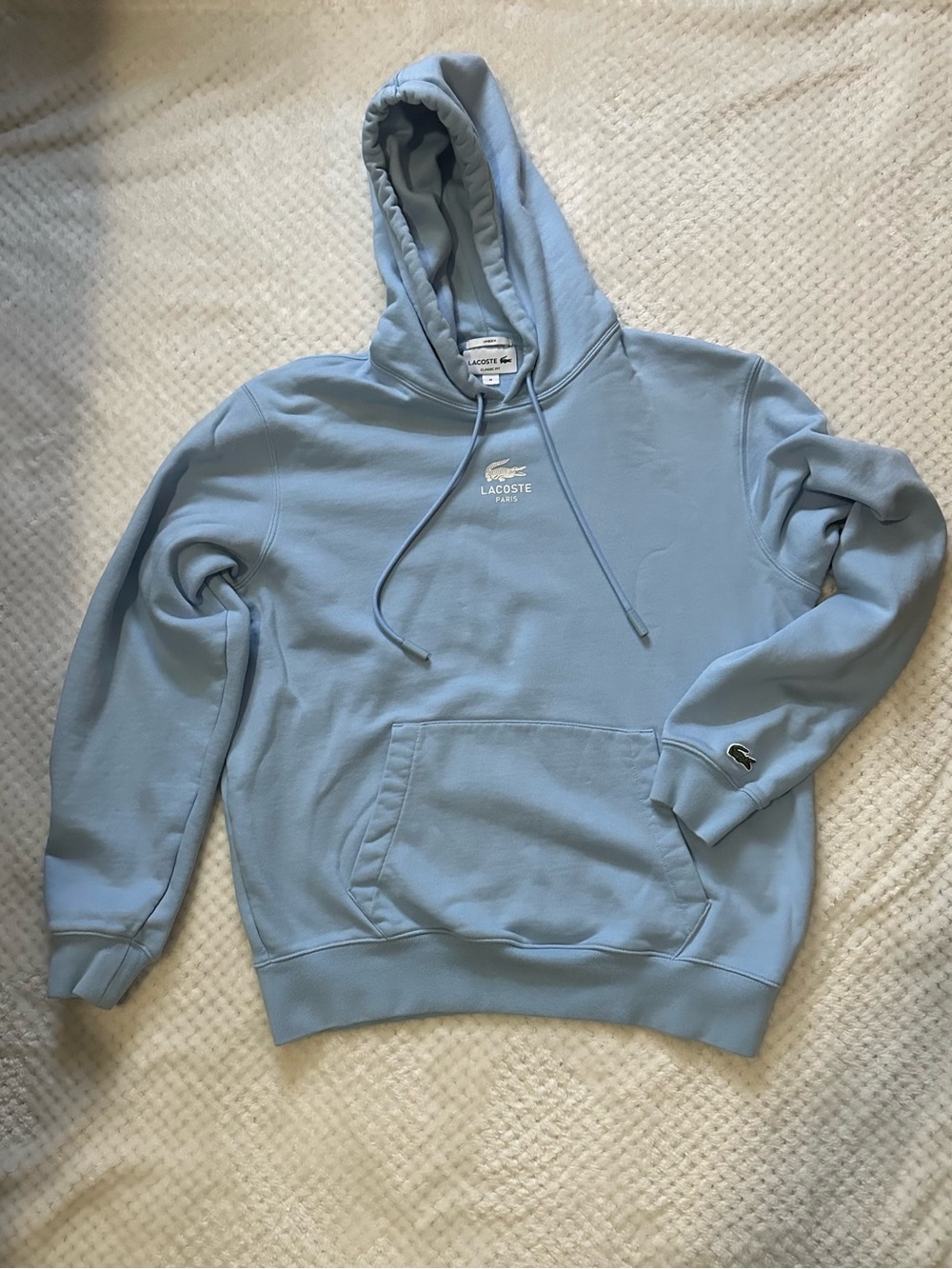 Lacoste Light Blue Pullover Hoodie with Logo